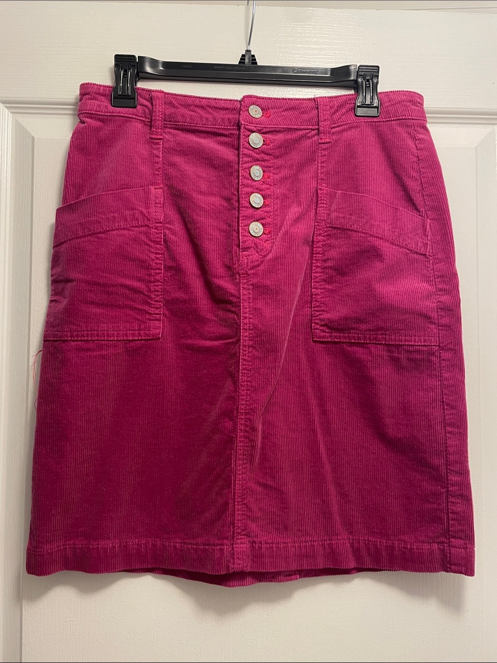 Women's Corduroy Button-Front Skirt in Magenta